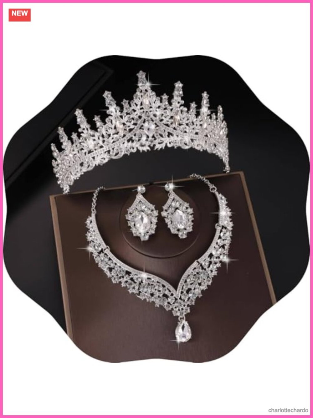 Crystal Bridal Jewelry Set Tiara Necklace Earrings Rhinestone Crown Costume